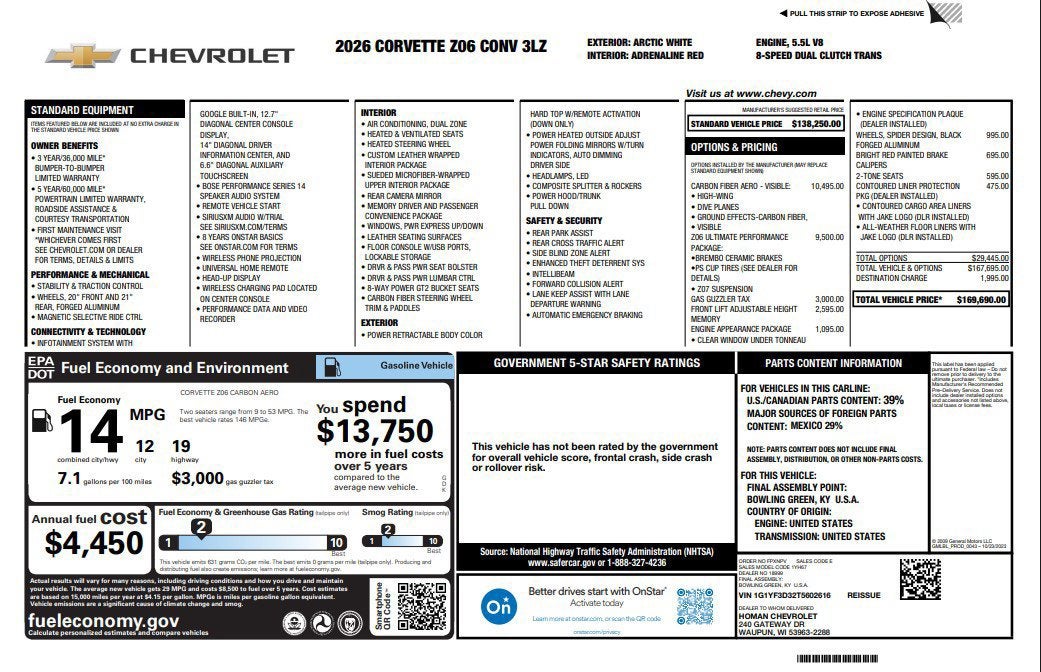 2026 Chevrolet Corvette Z06 3LZ